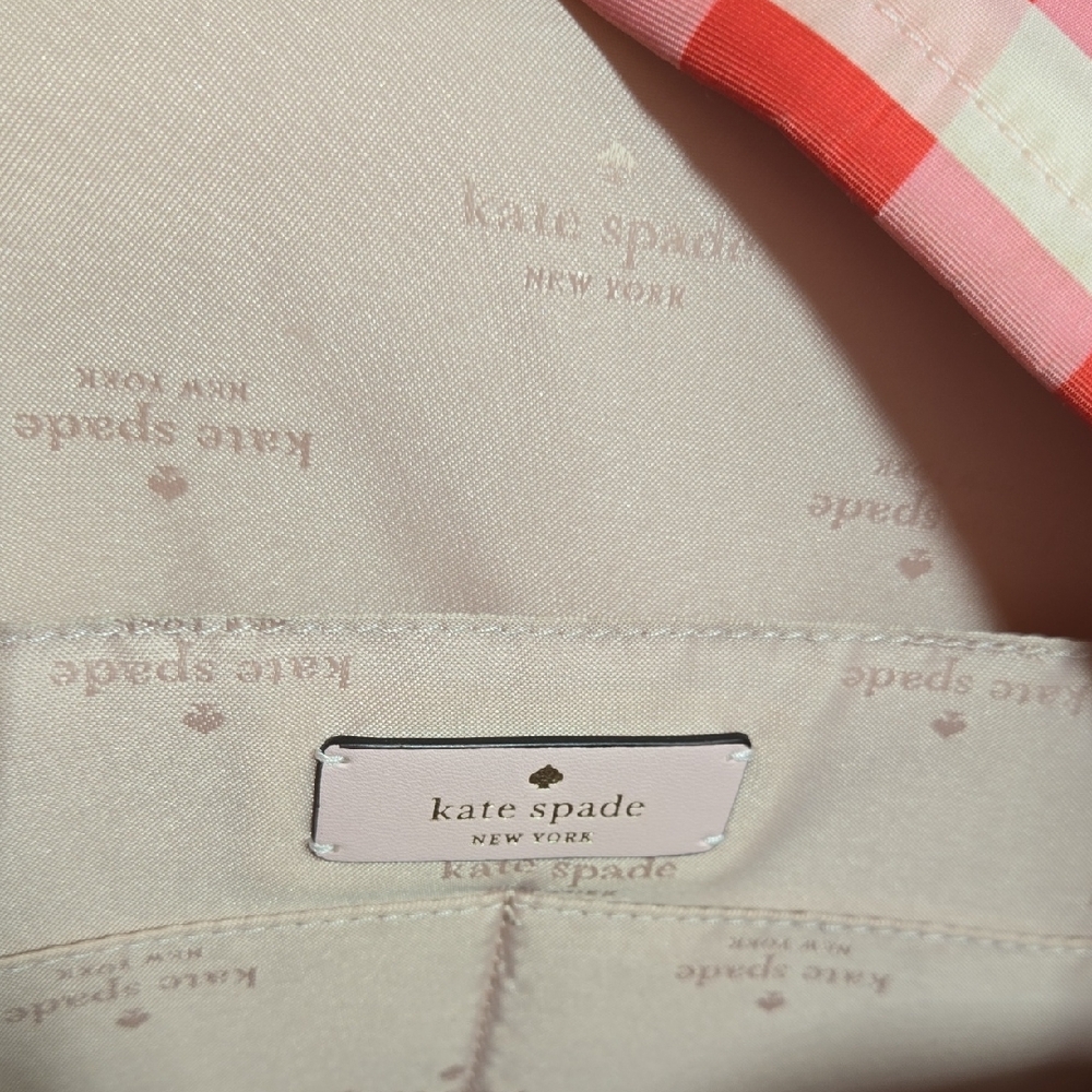 Kate Spade Pink Red Checkered Backpack - Picture 8 of 9